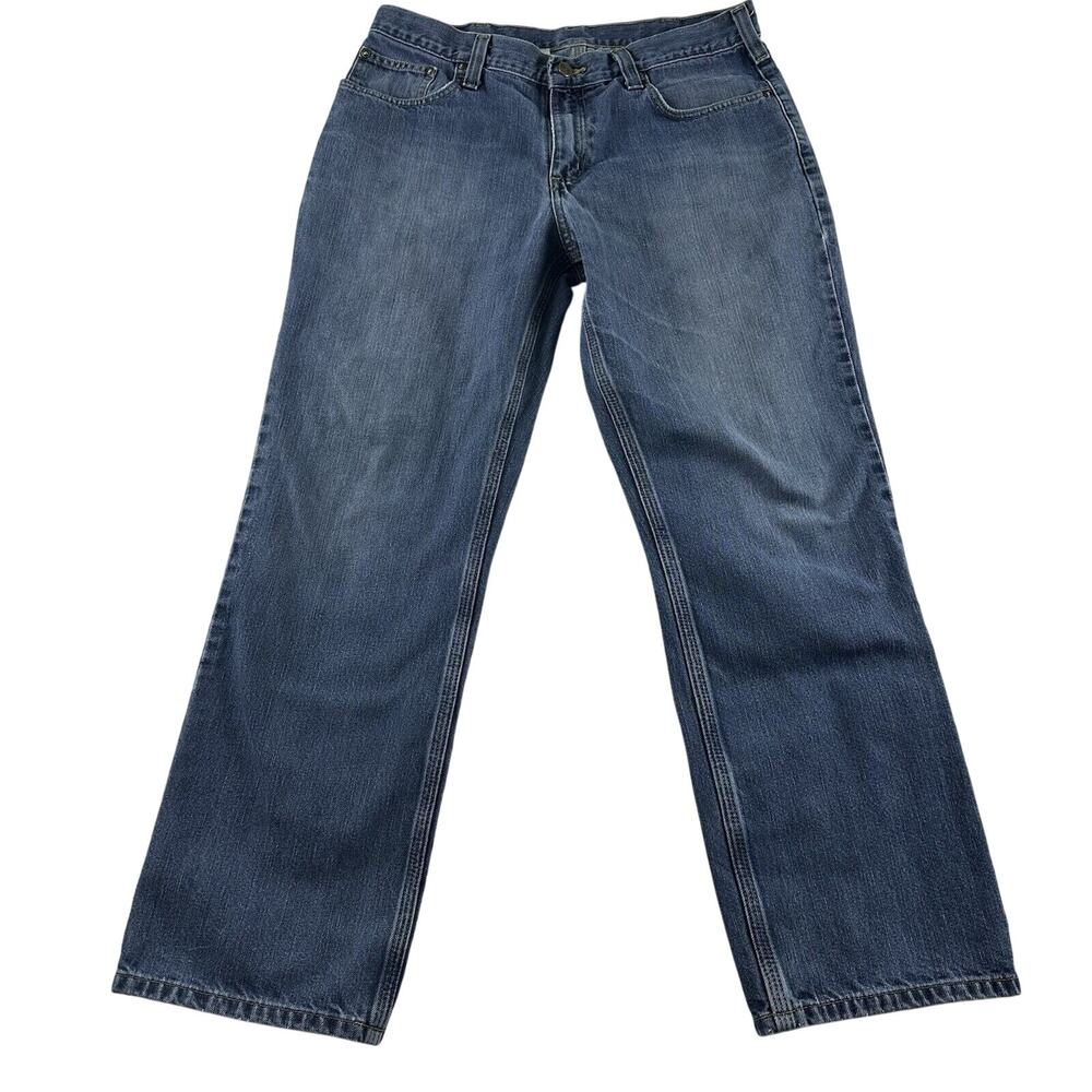 Carhartt Jeans Men’s Size 34X30‎ Blue Denim Relaxed Fit Cargo Pockets RN 14806